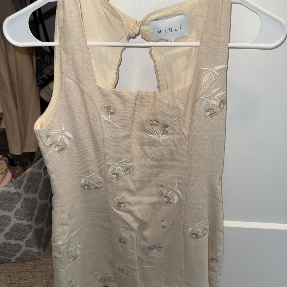 Beige Floral Embroidered Dress